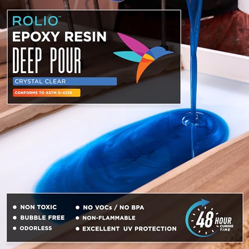 Rolio Deep Pour Epoxy Resin Crystal Clear 3 Gallons - Easy to Mix Self Leveling Kit 2:1 Ratio Fast Cure Ideal for River Table, Wood, Casting, Preservations, Jewelry, Art Crafts DIY Projects - size: 3 Gallon