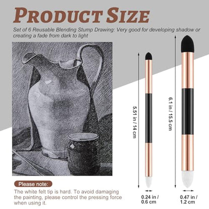 Kosiz 6 Pcs Blending Sponge Pen Double Headed Rub and Buff Washable Sketch Rubbing Sponge Brush Wipe Reusable Blending Stump Drawing Art Blenders for Artist Highlight Shadow Detail Tool (Gold) - color: Gold