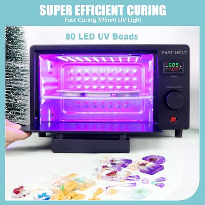 FAST MELT UV Resin Curing Box, 395nm UV Curing Light Station with 36 LED Beads, Auto UV Curing Resin Dryer Timer Setting Digital Display(S/M/H) wit Tray, UV Light for Craft|Jewelry Making|DIY Decor
