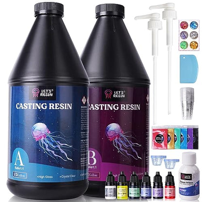 Bundle Set of 1 Gallon Epoxy Resin with Color Pigment and Silicone Mold Making Kit