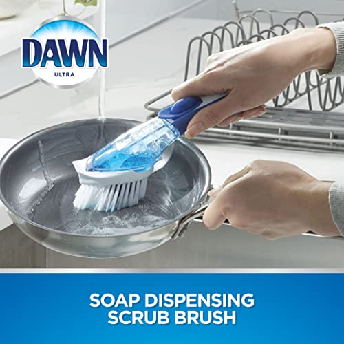 Dawn Refillable Soap Dispensing Dish Scrubbing Brush with Scraper, Dish Wand Scrubber Brush with Soap Dispensing Handle, Blue - size: Pack of 1, style: Fillable Brush