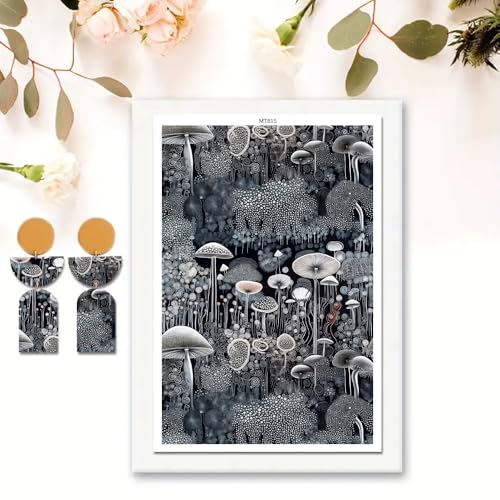 Polymer Clay Transfer Paper, 10 Pcs Mushroom Forest Water Soluble Transfer Sheet for Polymer Clay for Polymer Clay Earrings Jewelry Making Disposable Stickers DIY Crafts 5.82X3.93 inch - color: Mushroom