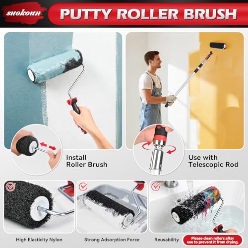 suokoun Drywall Skimming Tool Set, 24 Inch Drywall Skimming Blade, Mud Pan, 9 Inch Compound Roller, Extension Handle and Three Mud Knife for Plasterboard Skim Coating and WallBoard - size: 24+14+9+7+4+3inch