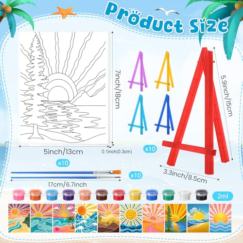 Blosssound 10 Set Pre Printed Sunrise Canvas Pre Drawn Canvas Painting with Easel Kits 5" x 7" Outline Painting Panels for Beginners, DIY Craft Project, Party Favor, Home Decors - style: Sunrise