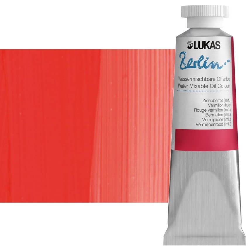 Lukas Berlin Pro Artists Water Mixable Oil Paint 37 ml Tube Vermilion Hue, Water Soluble, Lightfast Pigments, Quick Drying, Easy Clean-Up, Eco-Friendly, Professional Quality, 40 Color Range - color: Vermilion Hue, size: 1.25 Fl Oz (Pack of 1)