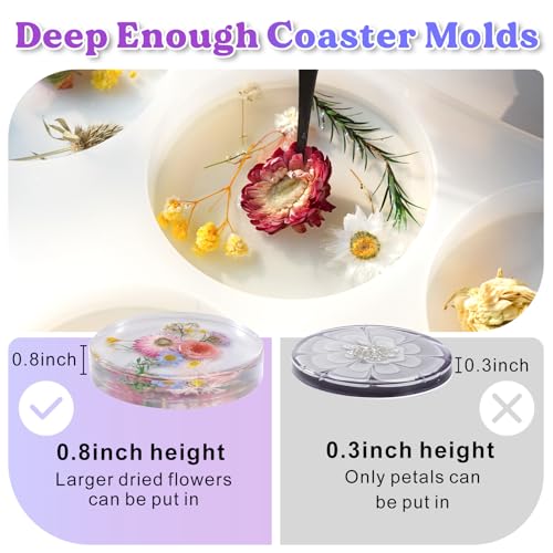 LET'S RESIN Extra Deep Resin Coaster Molds Silicone, 4 Inches Large 6 Cavity Silicone Molds for Resin, Round Epoxy Coaster Molds for Cups Mats, DIY Craft