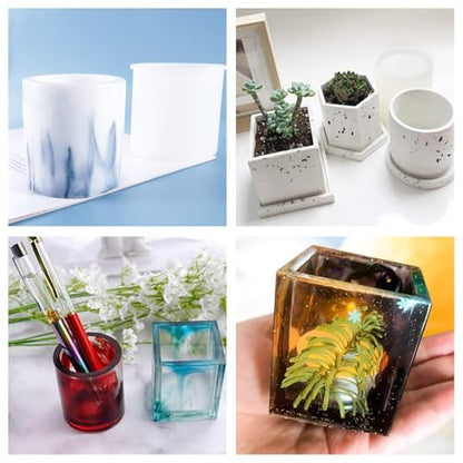 3 Pcs Cup Resin Silicone Mold, Kalolary Makeup Brush Holder Organizer Cylinder Craft Epoxy Mold, DIY Flower Planter Pot Molds, Cup Mold, Pen Holder Molds