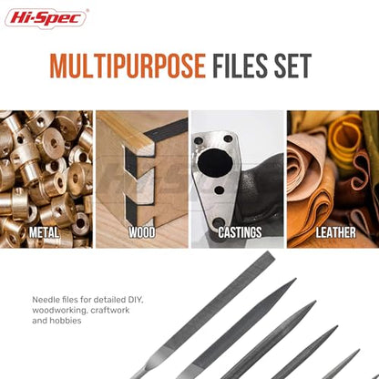 Hi-Spec 6pc Metal Small Needle Hand File Tool Set Kit. Fine Micro Steel Files. Flat, Half, Round & Triangle for Crafts, Metal & Wood Work. - size: 6 pieces