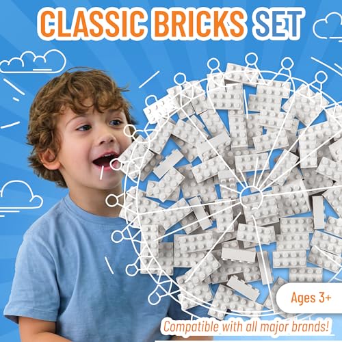 Strictly Briks Classic Bricks Starter Kit - Creative Building Blocks Set - Stackable White 2x4 Kids Blocks - Compatible with Major Brick Brands - 96 Pieces, White - color: White 2x4 - 96 Pieces