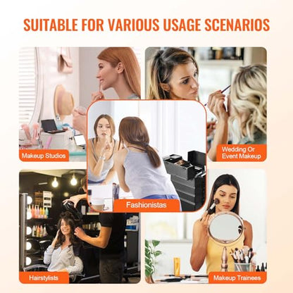 VEVOR Makeup Train Case Professional Makeup Storage Organizer Box Make Up Carrier for Women and Girls - style: 5-in-1 Makeup Case