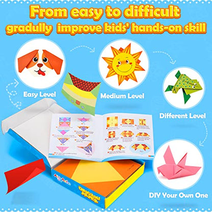 Origami Paper Set, 308PCS Kids Craft Paper Kit with Instructional Book for Girls Age 6,7,8,9,10,11,12, Art Projects Supplies for School Class Craft Lessons- Christmas Birthday Gifts for Boys&Girls