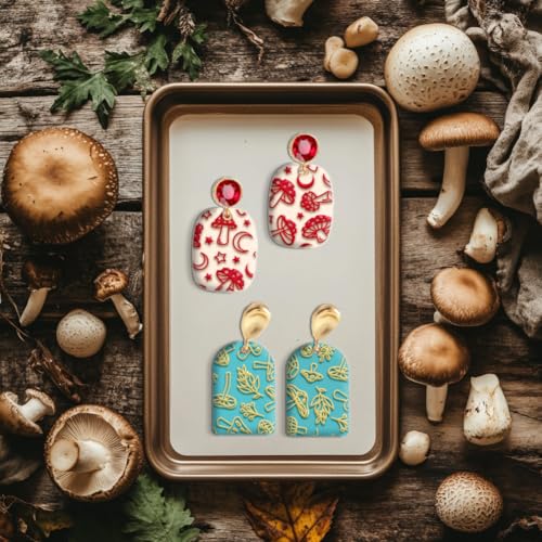 CHGCRAFT 4Sheets Mushrooms Leaves Polymer Clay Texture Sheet Butterfly Rubber Clay Texture Mat for Polymer Clay Making Earrings Jewelry DIY Crafts 4x2.6inch - style: Mushrooms