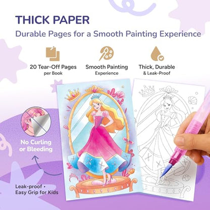 JoyCat 2 Pack Pocket Paint with Water Coloring Books for Kids, Art & Craft Activity Toy Set, Creative Travel & Home Painting Kit, Gifts for Girls & Boys Ages 3-8 (Makeup & Princess) - style: 2 Pack - Makeup & Princess