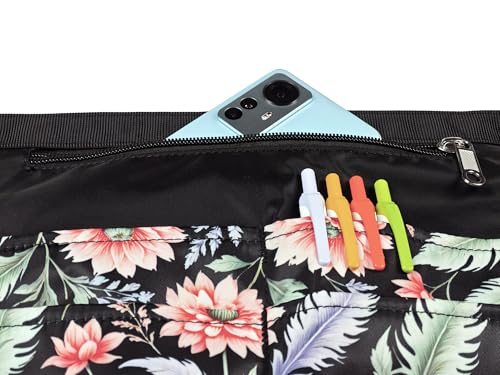 Waterproof Server Apron for Women with 5 Pockets,Quickly Put on and Take off Waitress Aprons,Work Apron for Bartender Barista - color: Pink Flowers