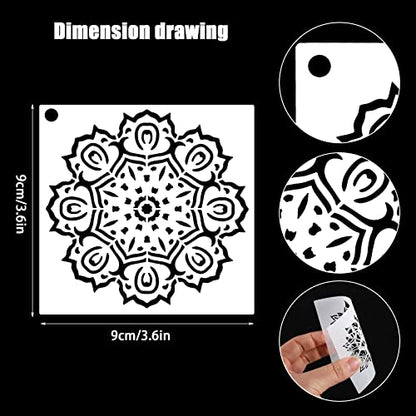56 Pcs Mandala Stencils for Painting, 3.6x3.6 Inch Reusable Abstract Layering Stencils for Crafts Painting on Wood Floor Window Drawing Card Cake Rock Decoration - style: Small Mandala Stencils