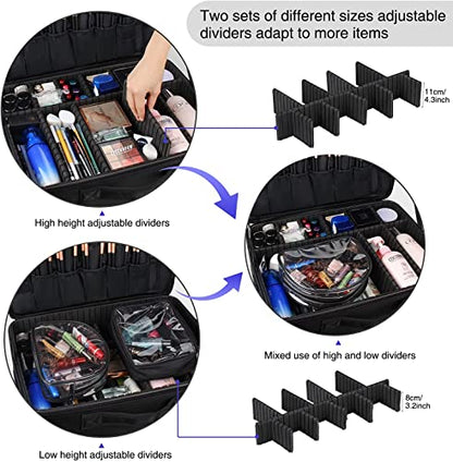 Relavel Extra Large Makeup Case and Makeup Brush Holder Bag, Professional Makeup Organizer, Large Capacity with Adjustable Dividers and Shoulder Strap (Black) - color: Black with Clear Makeup Case, size: Extra Large