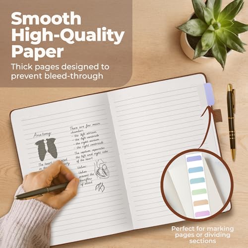 Thick Lined Journal Notebook 8.5x11" with Big A4 Hardcover Leather - Brown - 300 Pages College Ruled Large with Sticky Tabs, Pockets, and Pen Loop for Writing and Journaling - Hardback Men and Women - color: Brown, size: A4 300 Pages