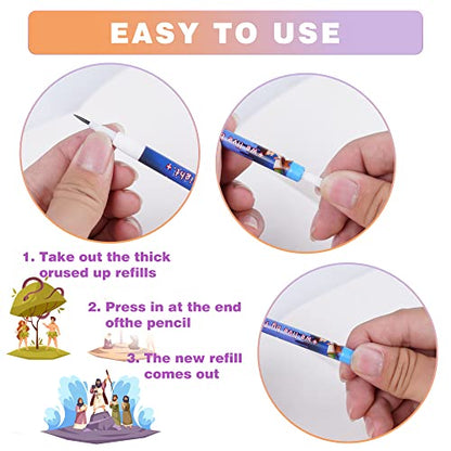 Kolewo4ever 48pcs HB Bible Verses Pencils Kawaii Cute Multipoint Pencil Push Translucent Non Sharpening Stackable Pencils Pop Up Plastic Pencil for Classroom Rewards Carnival Prizes (Bible Verses)