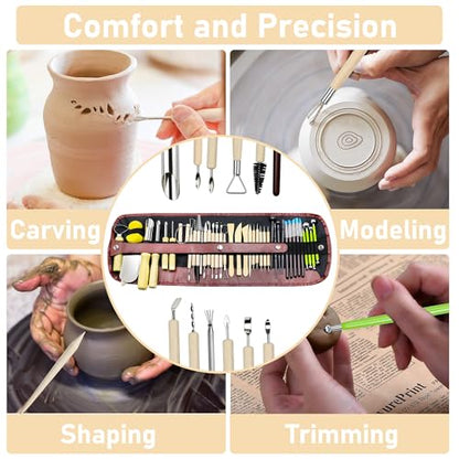 42 Pcs Pottery Tools Kit | Clay Sculpting Tools | Pottery Enthusiast Gifts | Stainless Steel & Wooden Handle | Portable Tools Set for Carving, Modeling, Shaping, Polymer | Ideal for Beginners, Artists