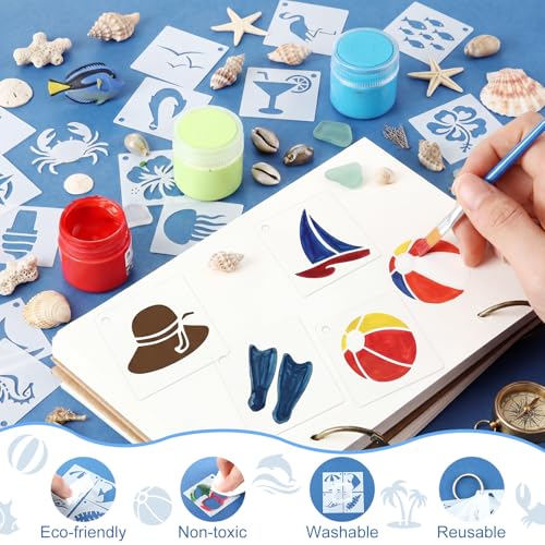 Fainne 100 Pcs Small Stencils for Crafts, 1.5 Inch Reusable Painting Stencils Painting Crafts Templates for Wood, Wall, Home Decor, Canvas, Fabric (Hawaii) - style: Hawaii
