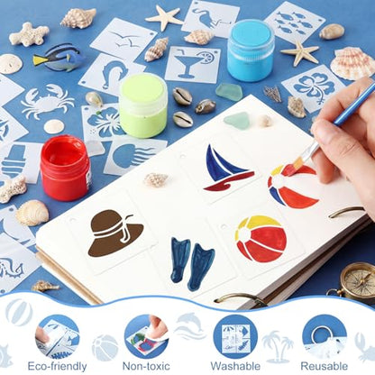 Fainne 100 Pcs Small Stencils for Crafts, 1.5 Inch Reusable Painting Stencils Painting Crafts Templates for Wood, Wall, Home Decor, Canvas, Fabric (Hawaii) - style: Hawaii