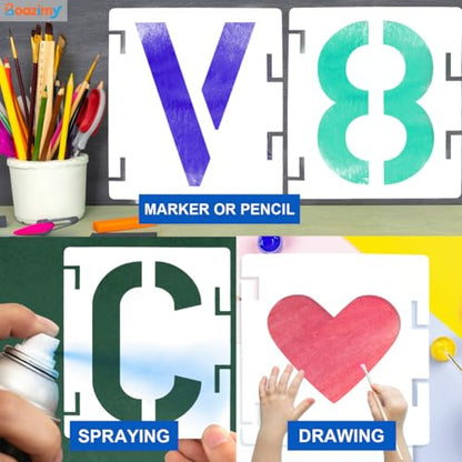 12 Inch 42 Pcs Reusable Letter Number Symbol Stencils, Plastic Painting Templates for Wood Wall Fabric Rock Chalkboard Signage School Door Porch DIY Art Craft Decoration Projects - size: 12 inch（White）