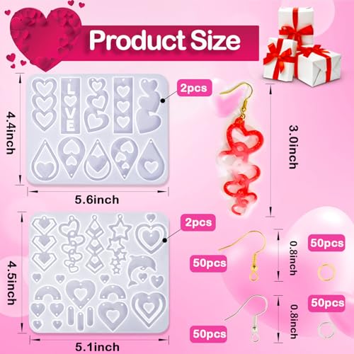 20 Pairs Valentine's Day Resin Earring Mold Love Heart Silicone Resin Earring Molds Casting Epoxy Earring Molds Silicone Earring Mold with 200 Earring Hook Kit for DIY Crafts Jewelry Making Keychains - color: White