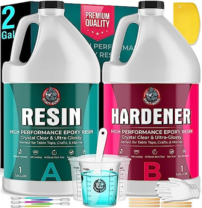 Beast Bond Epoxy Resin 2 Gallon Kit, High-Performance Table Top Epoxy Resin, Self-Leveling, Minimal Bubbles, Clear, Glossy, UV Resistant, Perfect for Table Tops, Crafts. DIY & Pro Number 1 Choice | High-Performance, Self-Leveling, Minimal Bubbles, Clear G
