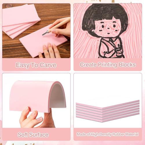 Frienda 50 Pack Rubber Carving Blocks 4 x 6 Inch, Rubber Stamp Carving Blocks for Printmaking, Printing, DIY Craft Project, Soft Block Stamp for Beginners and Professional (White & Pink) - color: White & Pink