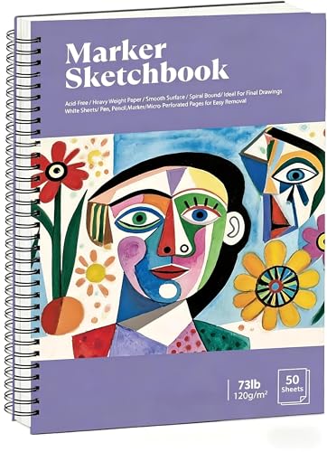 Marker Paper Pad 50 Sheets, 7.6×10 Inch Bleedproof Art Sketch Pad, 73lb/120gsm Drawing Paper Spiral Sketch Book, Alcohol Marker Paper Painting Coloring Paper for Beginners, Artists, Gift - size: 7.6×10 Inch (1 Pack)