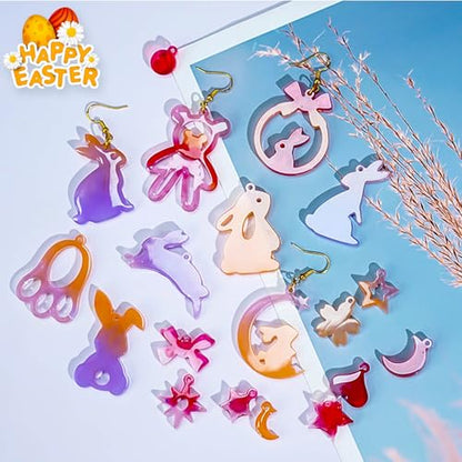 15 Pairs Easter Resin Molds for Earrings, Easter Bunny Earring Molds Silicone Egg Resin Epoxy Casting Ornament Silicone Molds with 200pcs Earring Hook for Keychain Jewelry Pendant DIY Craft Supplies - color: Easter 4pcs