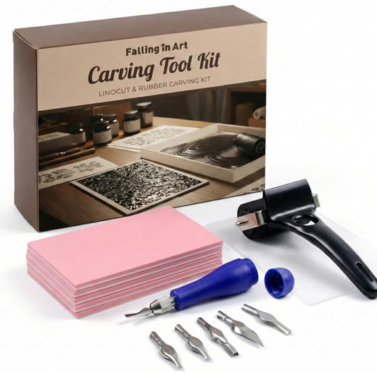 Falling in Art Linocut Kit for Printmaking, Rubber Stamp Carving Printing Kit with Linoleum Blocks and Brayer, Block Printing Supplies for Beginners and Artists - size: 32 Pcs