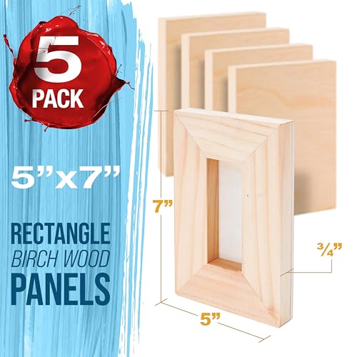 U.S. Art Supply 05" x 07" Unfinished Cradled Wood Panels for Painting, Studio 3/4" Deep (5 Pack) - Artist Depth Birch Wooden Wall Canvases - Mixed-Media Craft, Acrylic, Oil, Encaustic, Paint Pouring - size: 5" x 7"
