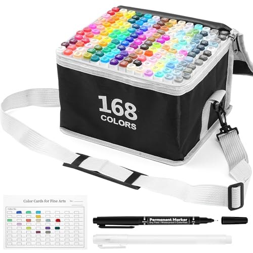 Alcohol Based Art Markers Set 168 Color - Professional Double Sided Marcadores for Artist, Best Blendable Coloring Marker Pens for Adult - Coloring Books No Bleeding Illustration Drawing for Kids - style: White-168PCS