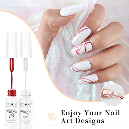 JODSONE Nail Art Gel Liner Set 10 Colors Glitter Red Black Pink Gel Nail polish Need U V Lamp Cured with Thin Brush at Home Salon Design,Gifts for Women - color: LB1001-LB1010