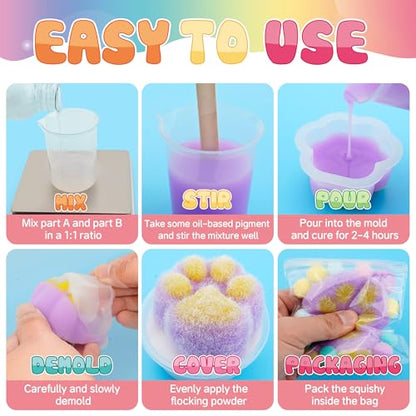 ColoPlay Taba Squishy Kit - 18OZ Rubber with Guided, Bubble Free and Faster Fully Cures - FuFu Squishy Kit with Mold, Flocking Powder - Stress Relief Entertainment - size: 18OZ Kit