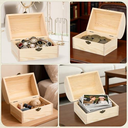 Cabilock Large Wooden Treasure Chest Box Solid Arc Design Storage Chest Box with Buckle 6.29 X 4.72 X 4.52 in Wood for Crafts Trinkets Candy Gift Packaging Home Organization