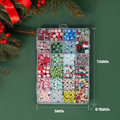 Gionlion Christmas Beads Bracelet Making Kit, 800 Pcs Polymer Clay Beads Jewelry Kit for Girls, Holiday DIY Craft with Christmas Crafts Charms, Perfect Stocking Stuffer for Kids - style: Christmas