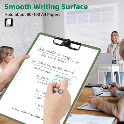 FRETONBA Clipboard with Pen Holder, 2 Pack Plastic Clipboard with Low Profile Metal Clip, Hanging Clip Boards Holds 8.5x11 Inch Papers, Standard A4 Letter Size Clip Boards for Offices & School, Green - style: 2 Pack-Green