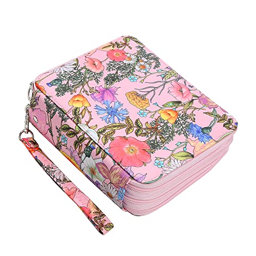 Portable Colored Printing Pattern Morning Glory and Daisy Pencil Case 72 Slots Pencil Bag Organizer with Zipper for Watercolor Pens or Markers, Pencil Case Organizer for Artist - color: Pink+Flower