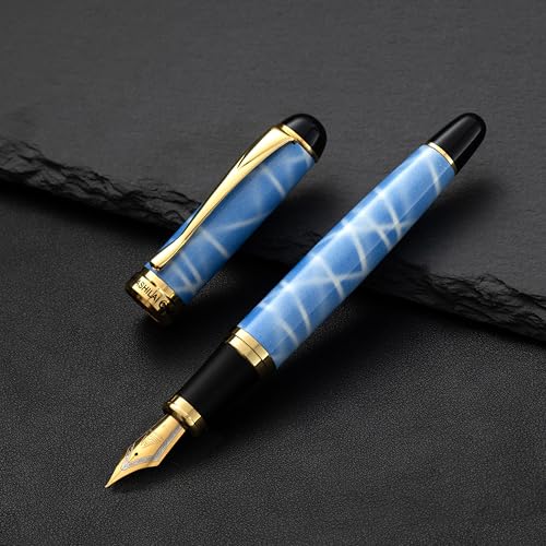 Luxury Fountain Pen Set – 46g Metal Calligraphy Pen with Gift Box, 2 Ink Cartridge Sets (Black & Blue), Flex Nib Writing Pen for Beginners & Professionals (Sky Blue) - color: Sky Blue