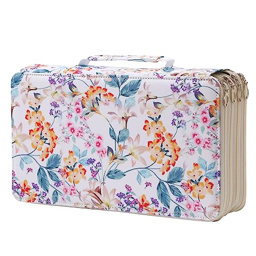 Portable Colored Printing Pattern Pencil Case Holds 300 pcs Pencils Bag Organizer with Handy Wrap Portable- Multilayer Holder for Watercolor Pens or Markers, Pencil Case Organizer for Artist - color: White + Flower, size: 300