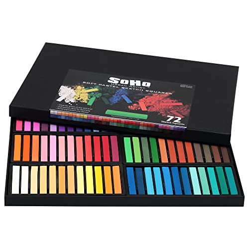 Soho Urban Artist Soft Pastel Sketch Squares - Richly Pigmented, Vibrant Color Soft Pastels for Artists Professional Pastel Artwork Studies and Sketching - Set of 72 Assorted Chalk Pastels - size: 72 Count (Pack of 1)