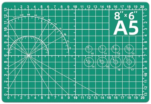 DIYSELF Cutting Mat 8in×6in, Self Healing Cutting Mat, A5 Rotary Cutting Mats for Crafts Sewing Hobby Fabric Project, 5-Ply Craft Cutting Board Double Sided for Quilting, Matting & Mounting Materials - color: Green, size: 8"L x 6"W
