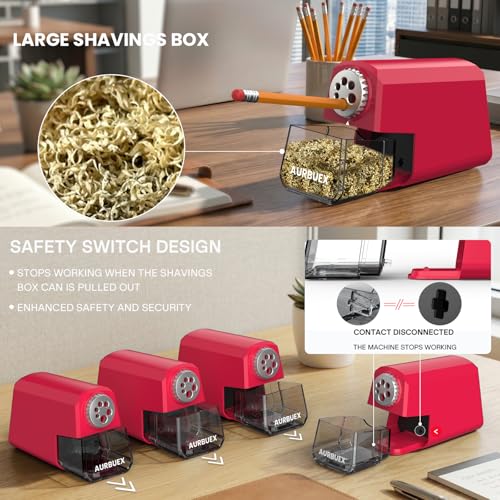 Heavy Duty Electric Pencil Sharpener-6-Hole for 6-12mm Pencils,Auto Start/Stop,Fast 4s Sharpening,Zinc Alloy Blade,10,000+ Sharpenings-Ideal for Classroom,Office & Art Use,Pink(S260) - color: Pink