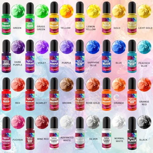 Alcohol Ink Set - 24 Bottles Vibrant Colors High Concentrated Alcohol-Based Ink, Concentrated Epoxy Resin Paint Colour Dye Great for Resin Petri Dish, Coaster, Painting, Tumbler Cup Making(10ml Each)