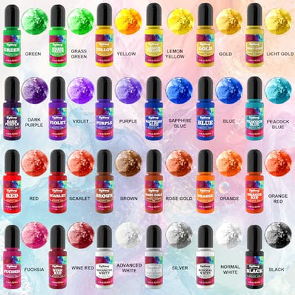 Alcohol Ink Set - 24 Bottles Vibrant Colors High Concentrated Alcohol-Based Ink, Concentrated Epoxy Resin Paint Colour Dye Great for Resin Petri Dish, Coaster, Painting, Tumbler Cup Making(10ml Each)