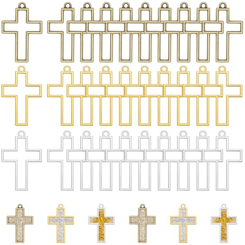 Gartful Open Bezels for Resin Jewelry Making, Hollow Frame Pendants with Jump Rings, Craft Bezels for Necklace, Earrings - style: Cross - 30PCS