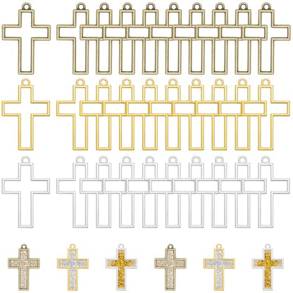 Gartful Open Bezels for Resin Jewelry Making, Hollow Frame Pendants with Jump Rings, Craft Bezels for Necklace, Earrings - style: Cross - 30PCS