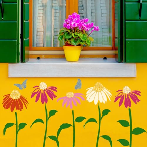 Large Flower Stencils for Walls Fence Stencil for Outdoors Reusable Cone Flower Stencils for Painting on Wood Fence Furniture Fabrics DIY Crafts Decor - style: Coneflower
